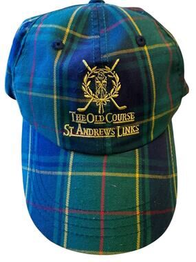 The Old Course St Andrews Links Plaid Golf Cap/hat Green/Blue Adjustable Back